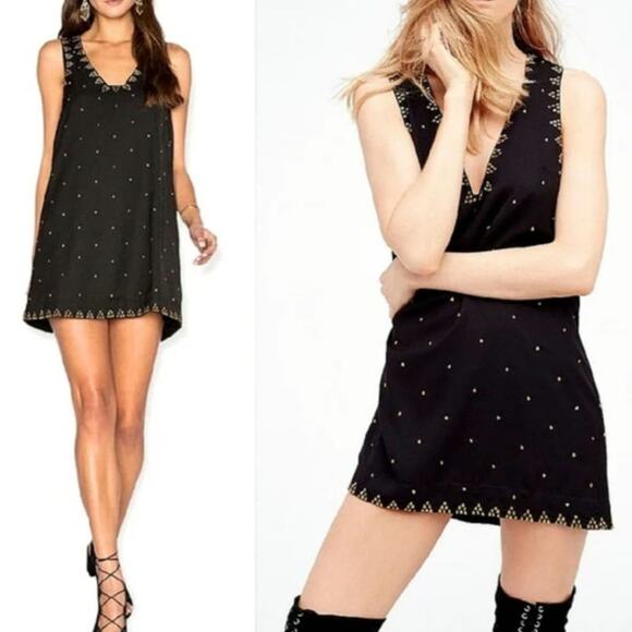 Free People Soho Gold Studded Mini Black Dress - Picture 1 of 6